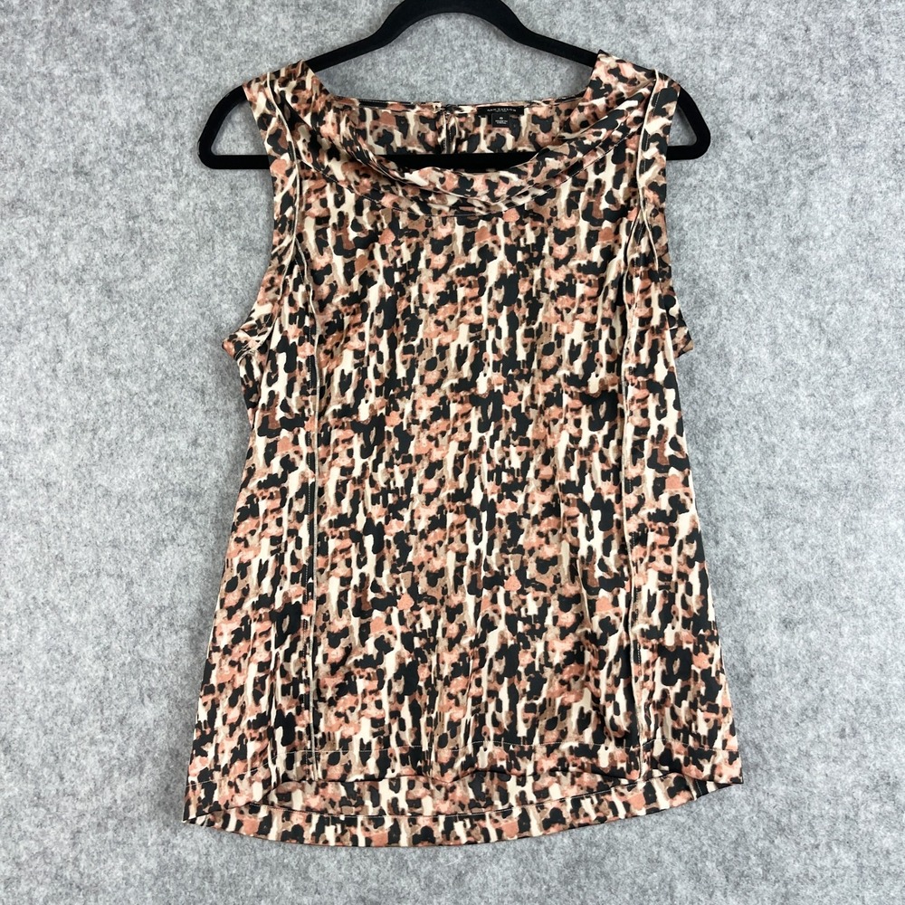 Ann Taylor Blouse Top Womens 8 Animal Print Cowl Neck Sleeveless Stretch Career